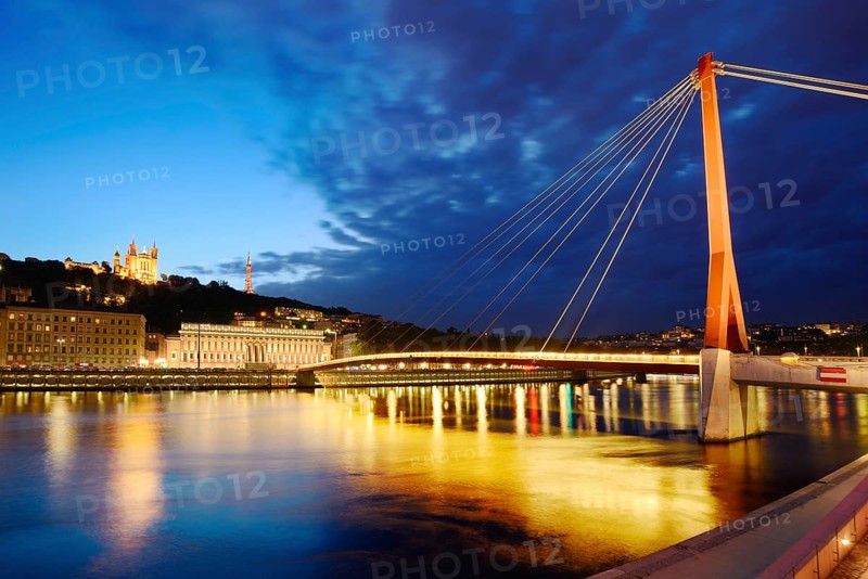 Vieux-Lyon with basilica and courthouse during sunset at Lyon city in France
