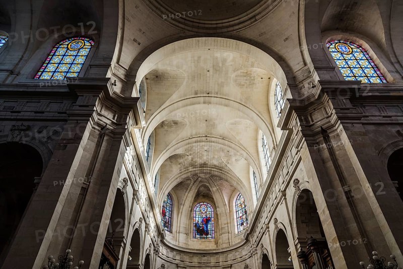 La Rochelle, France, August 6, 2018: La Rochelle Cathedral. Low angle interior view of the vaults, Europe