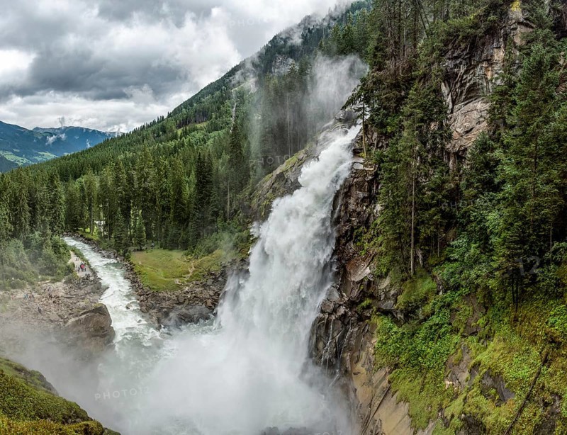 Scenic view of the famous Krimml waterfalls in the High Tauern National Park in Austria