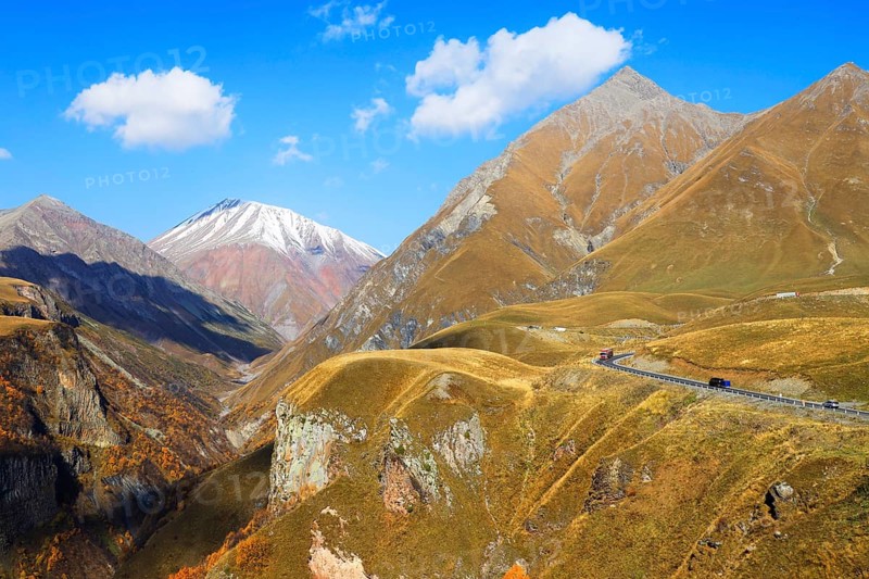 Mount Kazbek in the Greater Caucasus, Georgia, Asia