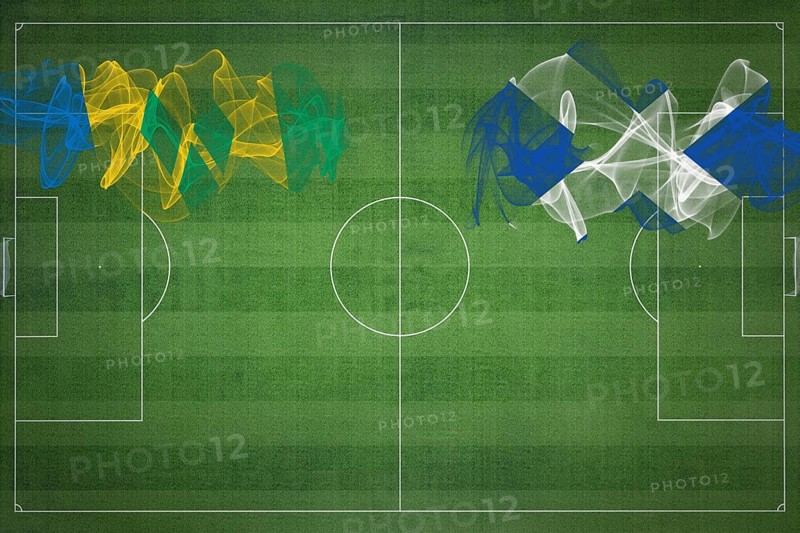 Saint Vincent and the Grenadines vs Scotland Soccer Match, national colors, national flags, soccer field, football game, Competition concept, Copy space
