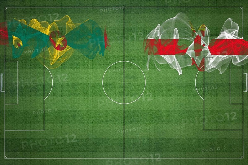 Grenada vs Northern Ireland Soccer Match, national colors, national flags, soccer field, football game, Competition concept, Copy space