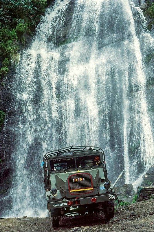 Shaktimaan army truck, tushar dhara waterfall, garhwal, uttarakhand, India, Asia