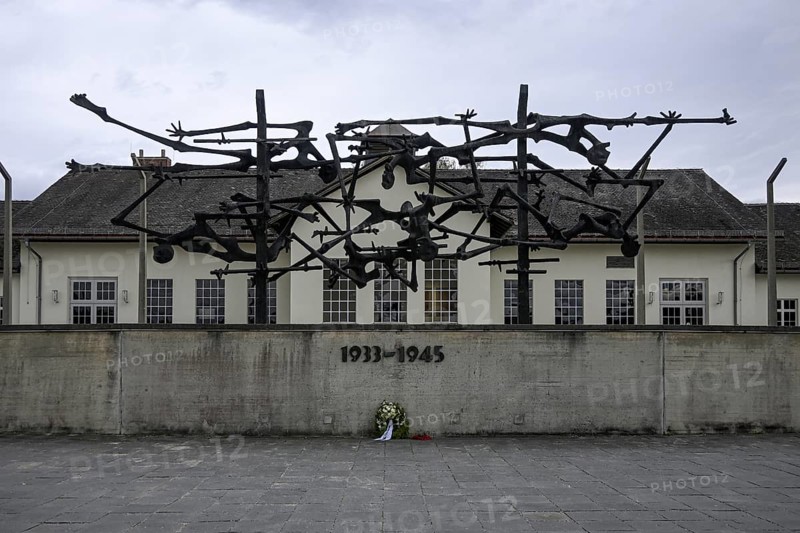 Sculpture by Nandor Glid in the former Dachau concentration camp, concentration camp memorial, Dachau near Munich, Bavaria, Germany, Europe