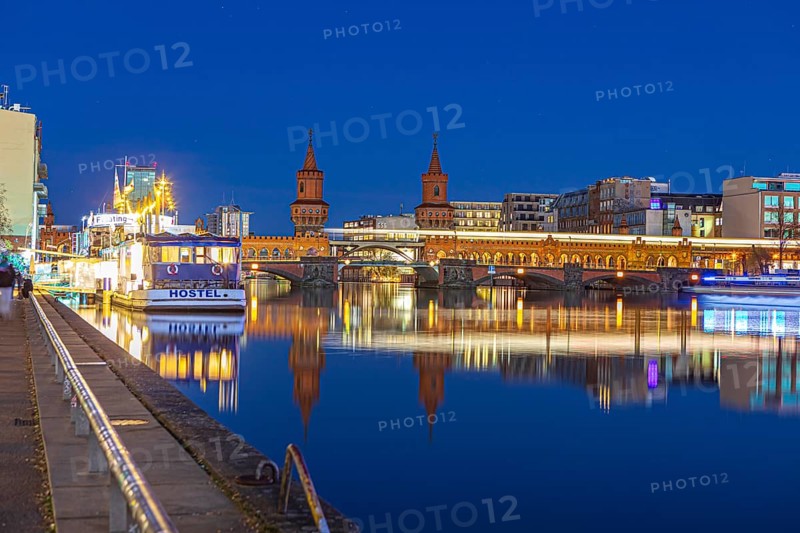 Hostel boat on the banks of the Spree near the Oberbaum Bridge in Berlin, Germany, Europe