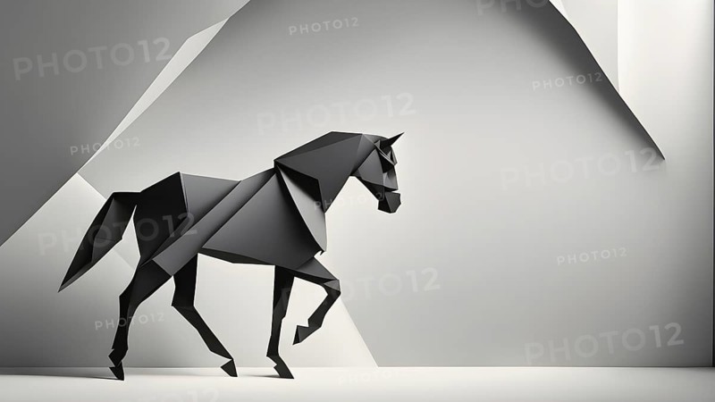 Abstract origami horse wallpaper illustration, AI generated