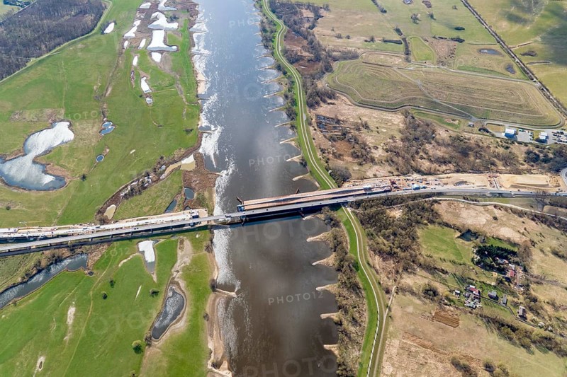 Elbe bridge, Wittenberge, Elbe bridge, state of construction, federal motorway 14, BAB A14, Elbe, construction site, river, new construction, aerial view, bridge, bridge construction, Brandenburg, Germany, Europe