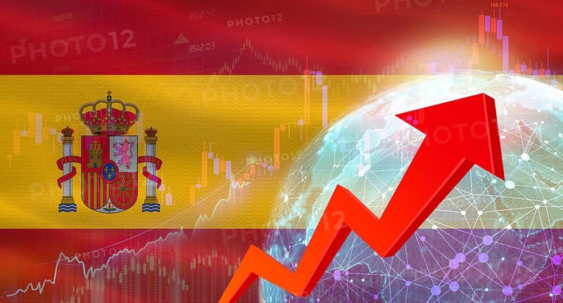 Global financial growth with Spain flag. Financial growth with Spain flag on economic background