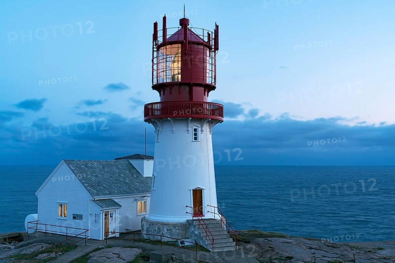 Blue hour at Lindesnes Fyr lighthouse, South Cape, Vest-Agder, Norway, Europe