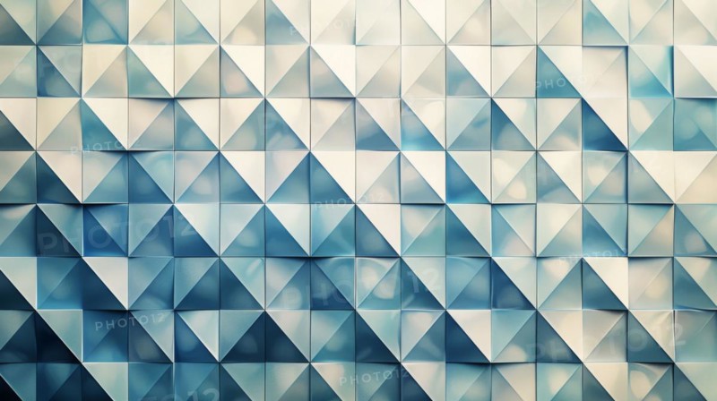 Calm and soft pastel blue 3D geometric triangular pattern with a symmetric design, ai generated, AI generated