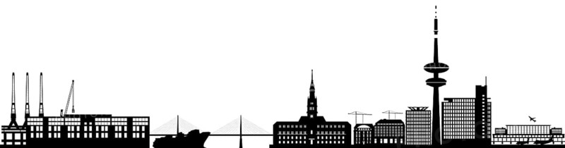 Illustration of hamburg city skyline in germany with the industry, harbor with ship and boat and the airport with airplanes and architecture isolated on white background