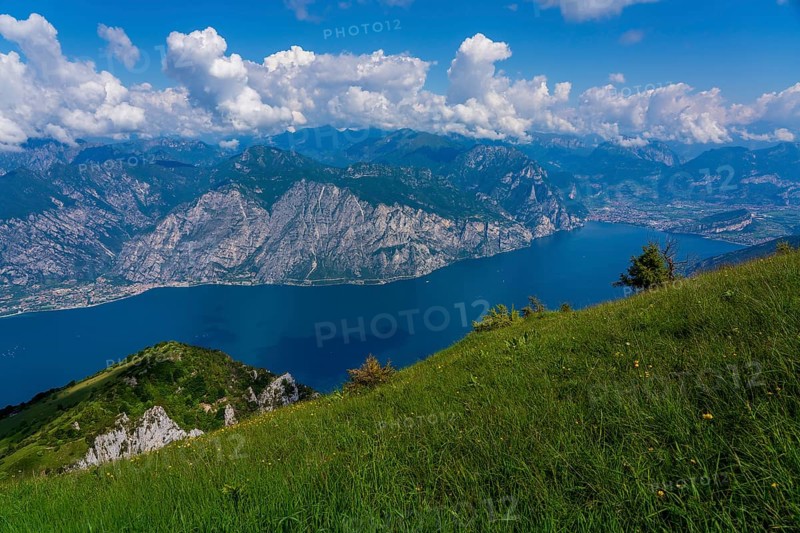 Panoramic view from Monte Baldo on Lake Garda near Malcesine in Italy
