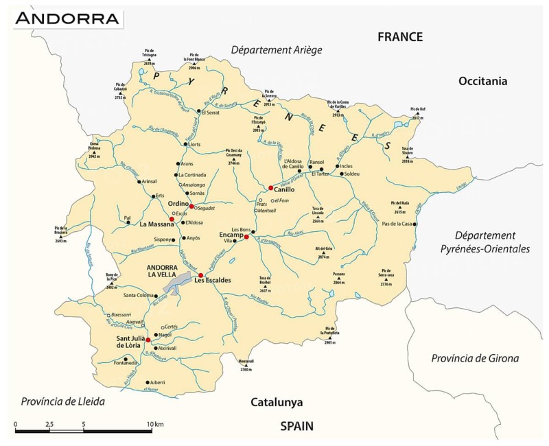 Vector map of the Principality of Andorra