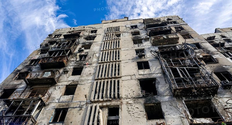 Destroyed and burned houses in the city Russia Ukraine war