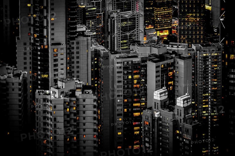 Skyscrapers of Hong Kong which is visible from the Victoria Peak. Shooting Location: Hong Kong Special Administrative Region