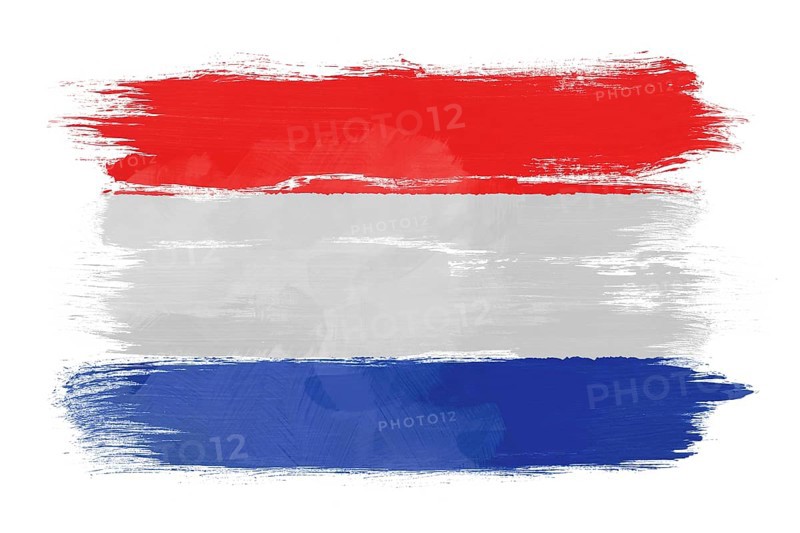 The Netherlands flag painted on white paper with watercolor