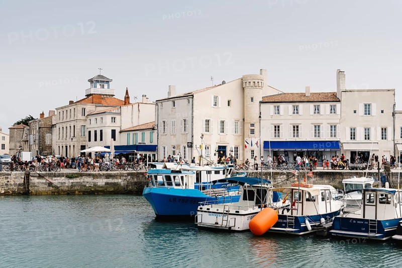 Saint Martin de Re, France, August 7, 2018: The quays of Saint Martin de Re. Island of Re, Europe