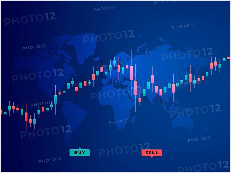 Buy and sell trading crypto candlesticks blue background