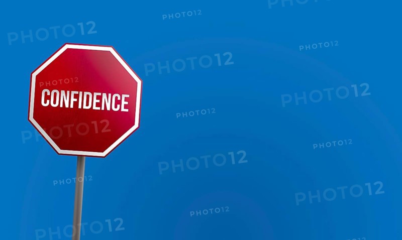 Confidence, red sign with blue sky