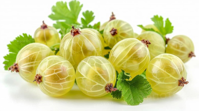 Green gooseberries with leaves, showcasing a fresh and natural appearance, AI generated