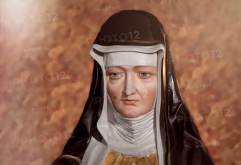Figure of Hildegard of Bingen, Sibyl of the Rhine, 1098 – 1179, German Benedictine abbess and polymath, digitally edited