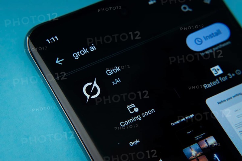 The Grok app from Google Playstore is displayed on a smartphone screen