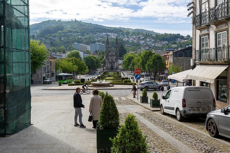 Street view to Santos Passos Church, Largo da República do Brasil, Campo da Feira, city of Guimaraes, northern Portugal