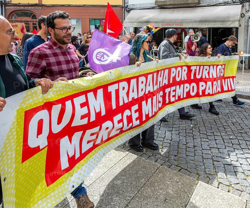 Political rally and march for May Day in city of Guimaraes, Braga district, northern Portugal, Europe - 1st May 2025