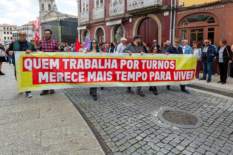Political rally and march for May Day in city of Guimaraes, Braga district, northern Portugal, Europe - 1st May 2025