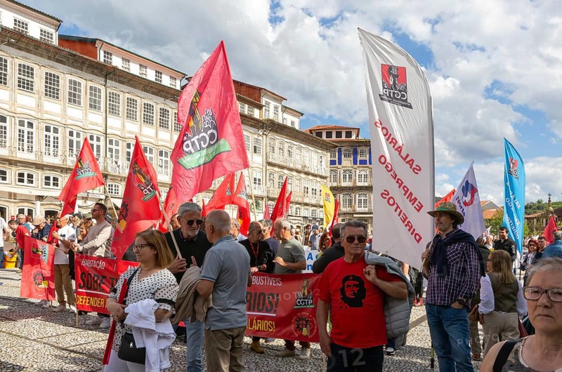 Political rally and march for May Day in city of Guimaraes, Braga district, northern Portugal, Europe - 1st May 2025