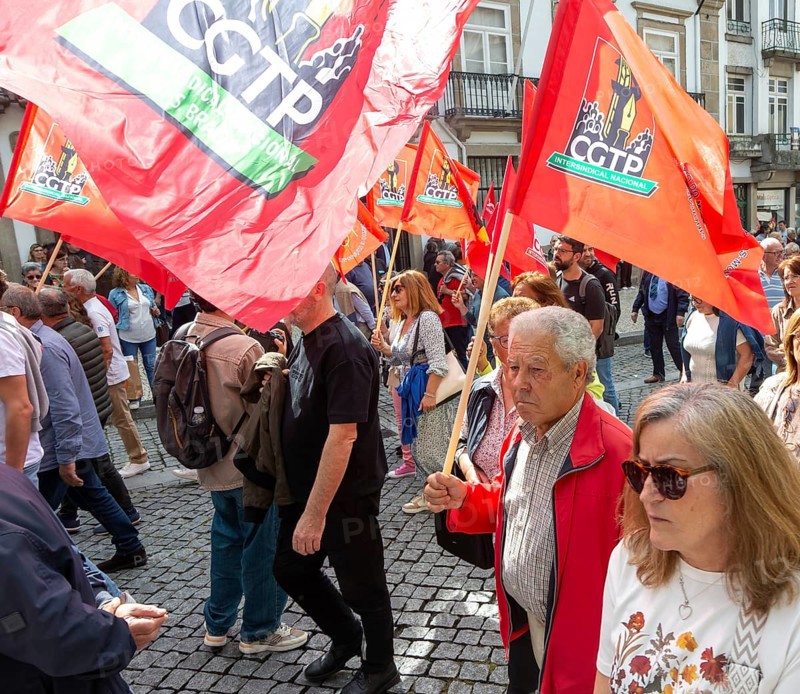 Political rally and march for May Day in city of Guimaraes, Braga district, northern Portugal, Europe - 1st May 2025