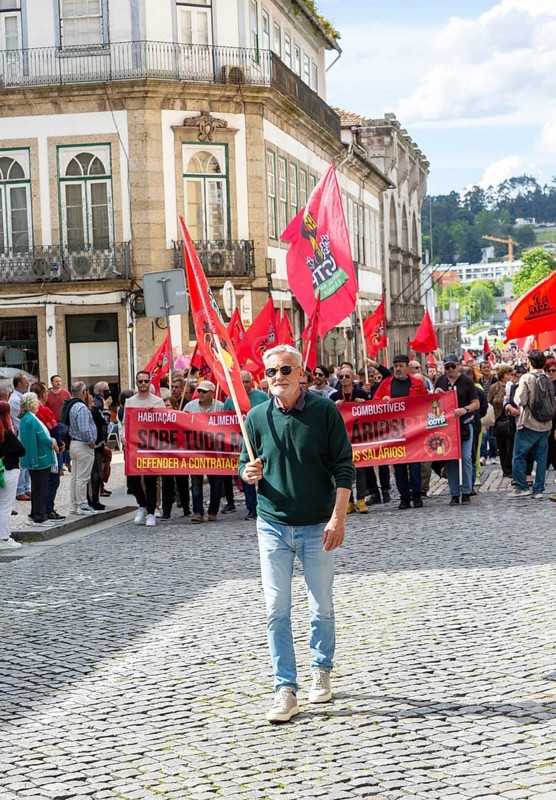 Political rally and march for May Day in city of Guimaraes, Braga district, northern Portugal, Europe - 1st May 2025