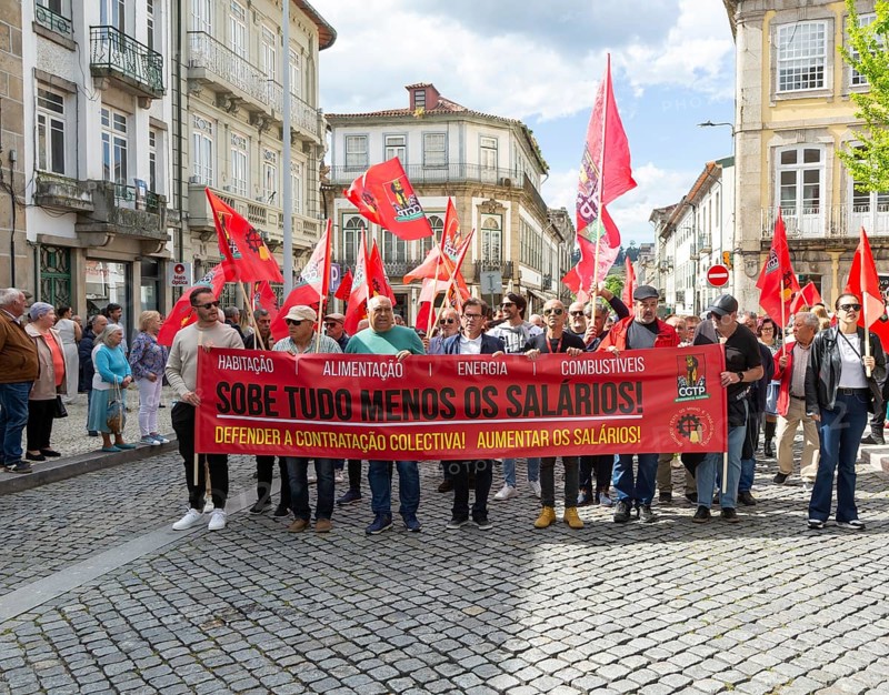 Political rally and march for May Day in city of Guimaraes, Braga district, northern Portugal, Europe - 1st May 2025