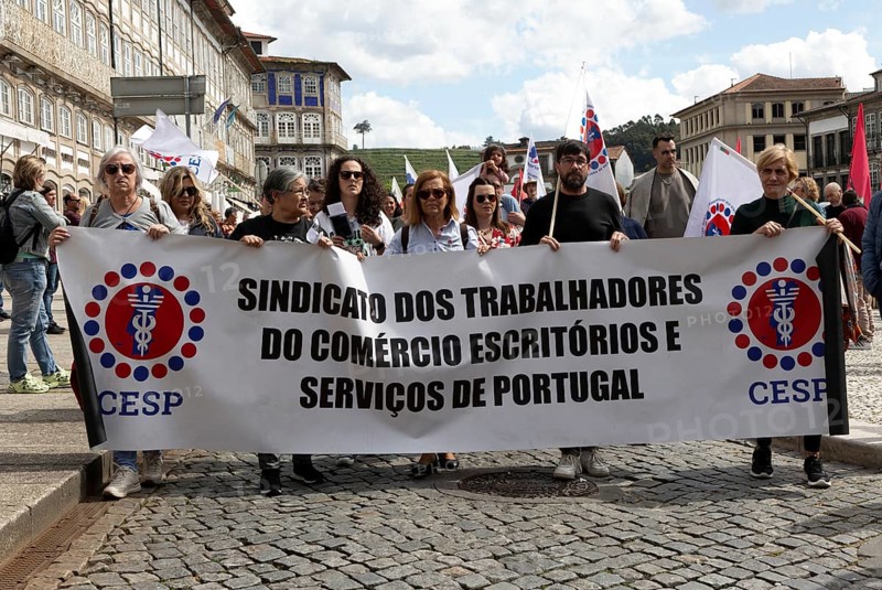 Political rally and march for May Day in city of Guimaraes, Braga district, northern Portugal, Europe - 1st May 2025
