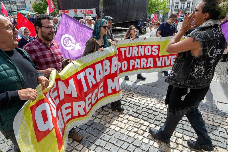 Political rally and march for May Day in city of Guimaraes, Braga district, northern Portugal, Europe - 1st May 2025