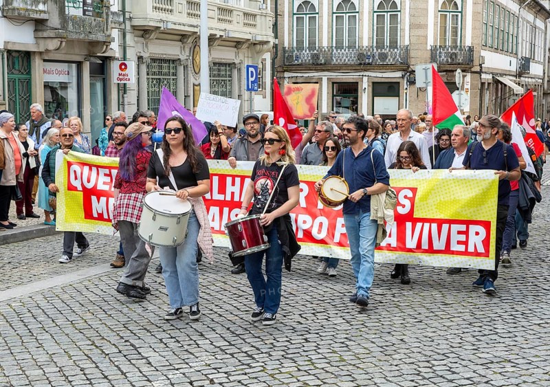 Political rally and march for May Day in city of Guimaraes, Braga district, northern Portugal, Europe - 1st May 2025
