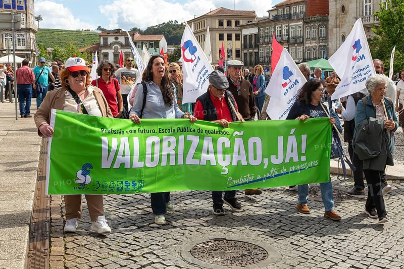 Political rally and march for May Day in city of Guimaraes, Braga district, northern Portugal, Europe - 1st May 2025