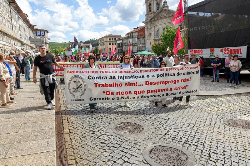 Political rally and march for May Day in city of Guimaraes, Braga district, northern Portugal, Europe - 1st May 2025