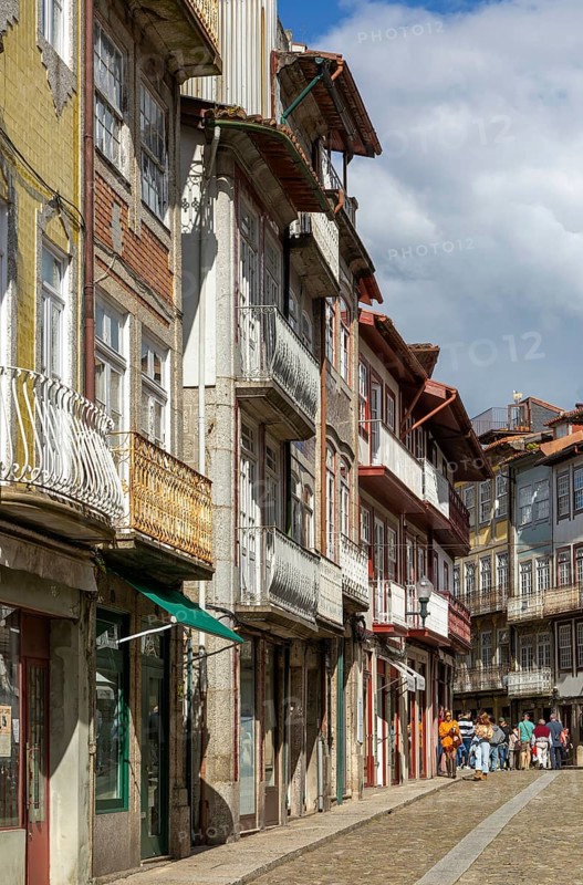 Historic medieval buildings in city centre, Rua Rainha Dona Maria I, Guimaraes, northern Portugal