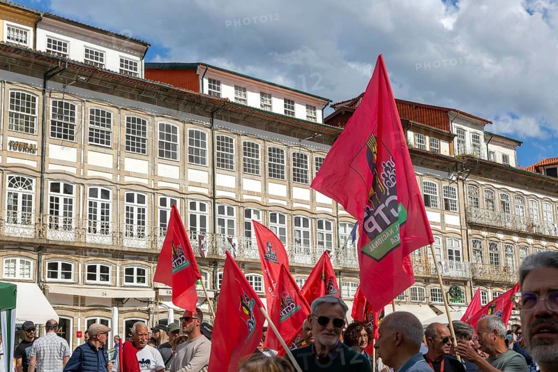 Political rally and march for May Day in city of Guimaraes, Braga district, northern Portugal, Europe - 1st May 2025