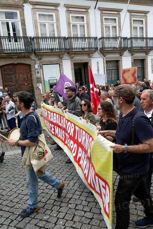Political rally and march for May Day in city of Guimaraes, Braga district, northern Portugal, Europe - 1st May 2025