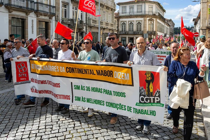 Political rally and march for May Day in city of Guimaraes, Braga district, northern Portugal, Europe - 1st May 2025