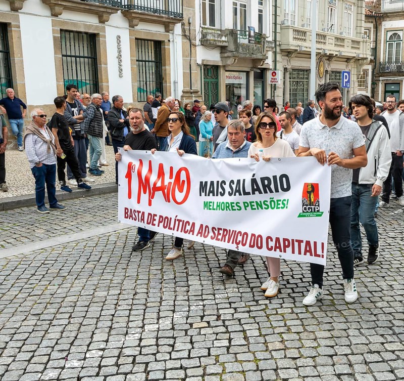 Political rally and march for May Day in city of Guimaraes, Braga district, northern Portugal, Europe - 1st May 2025