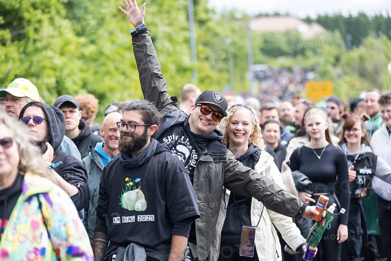 Festival visitors in front of the main entrance at the Rock am Ring Festival on Friday, Nürburgring race track race track, 06.06.2025