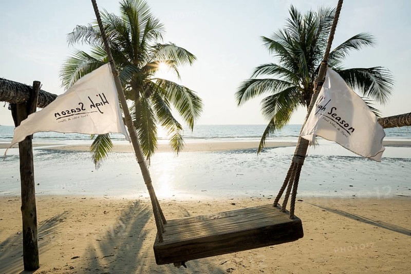 Sandy beach beach with coconut palms, Khlong Chao Beach, sunset, Koh Kood, Koh Kut, Gulf of Thailand, Thailand, Asia