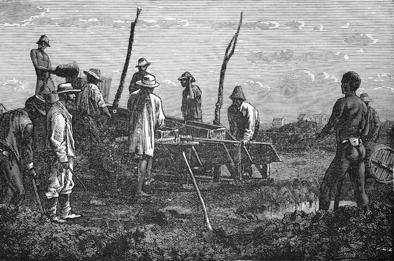 Diamond mining, around 1870, South Africa, digital reproduction of a historical model, Africa