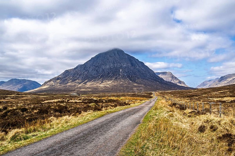 Mountains and Moors over Glen Etive Valley, Glencoe, Highlands, Scotland and Buachaille Etive Mòr, The Buachaille, Glen Etive, Highlands, Scotland, UK