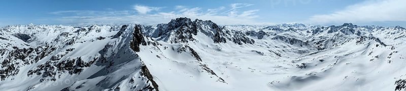 Alpine panorama, aerial view in winter, Albula Alps, Rhaetian Alps, Grisons, Eastern Switzerland, Switzerland, Europe