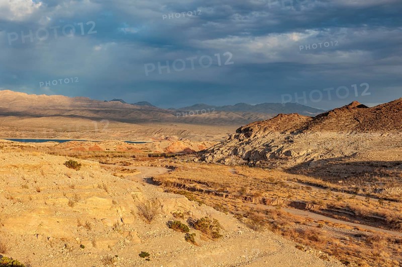 Echo wash drains into the Overton Arm of Lake Mead at Echo Bay, Nevada, USA, North America
