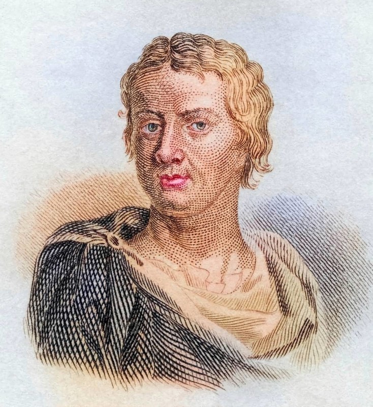 Andrea di Pietro della Gondola, called Palladio, (born 30 November 1508 in Padua, died 19 August 1580 in Vicenza), was the most important architect of the Renaissance in Northern Italy, coloured woodcut from Crabbe's Historical Dictionary from 1825, Historical, digital reproduction